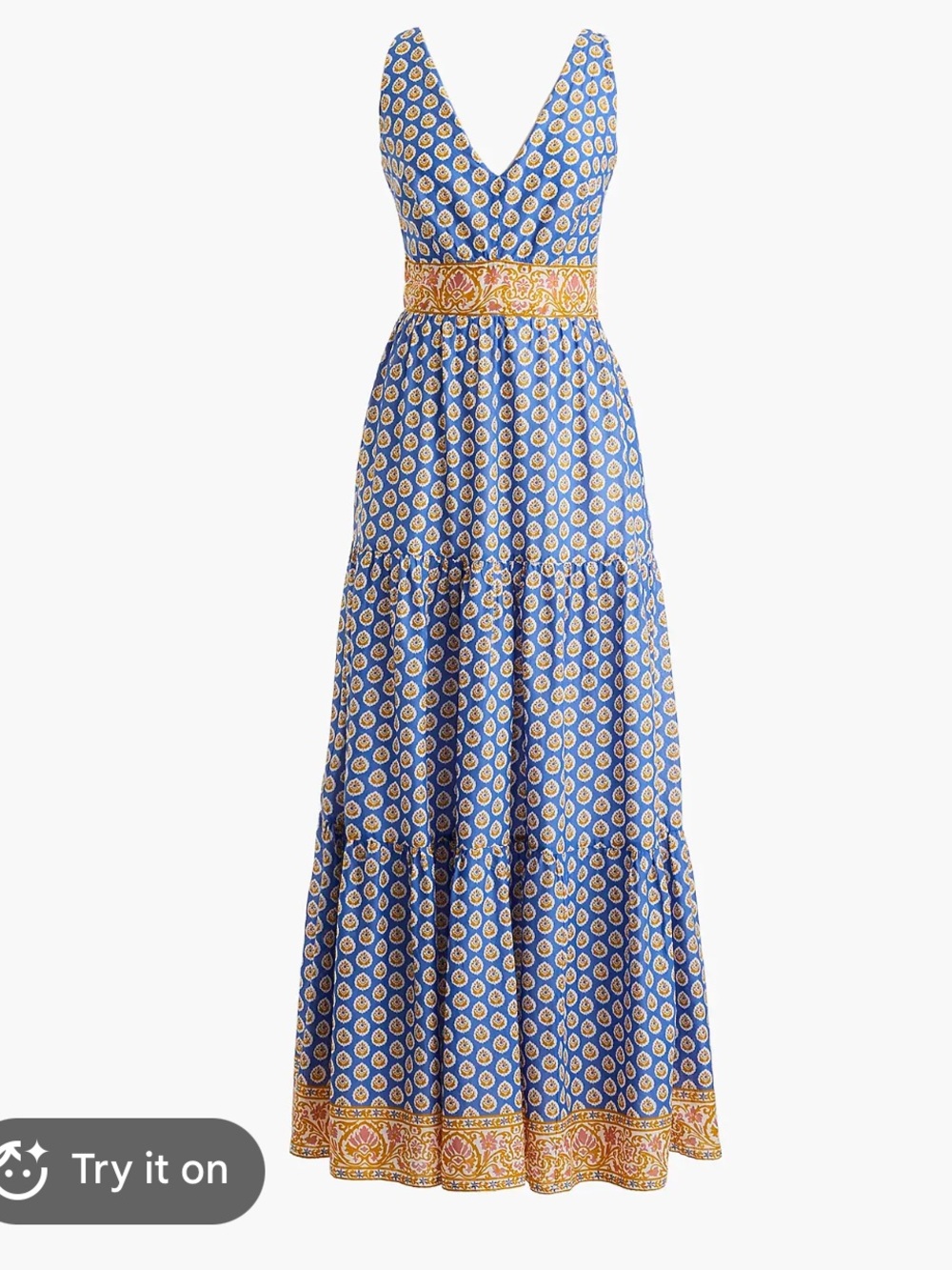Point Sur J. Crew Blue Printed V-Neck Maxi fit and flare tiered preppy cottage